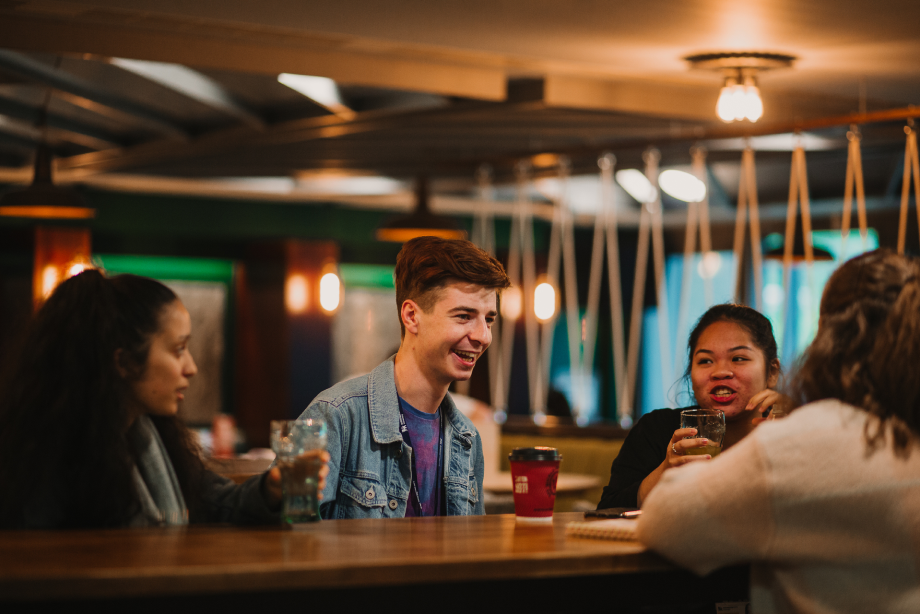 Students talking to each other in the Social Kitchen